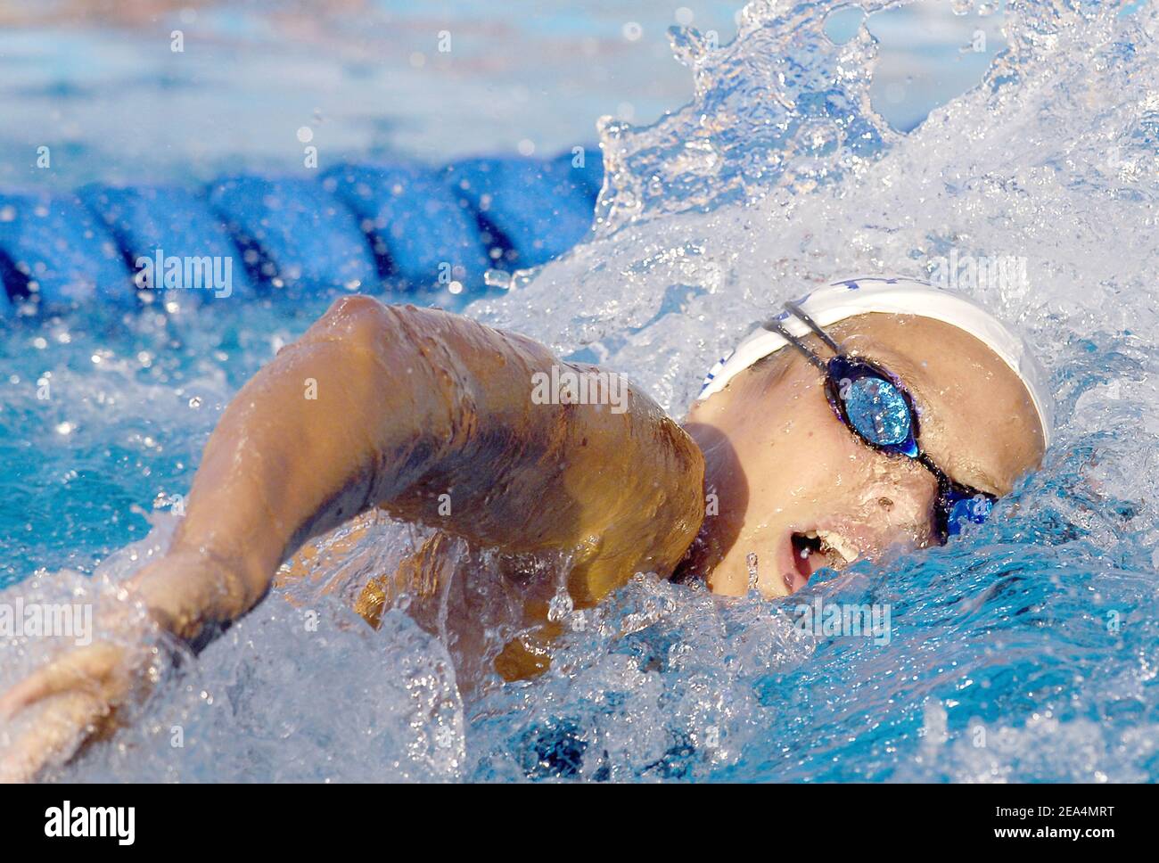 Laure Manaudou della Francia durante la finale di 400M Freestyle delle Donne ai Campionati mondiali d'acqua di Montreal, Canada, domenica 24 luglio 2005. Foto di Nicolas Gouhier/CAMELEON/ABACAPRESS.COM. Foto Stock