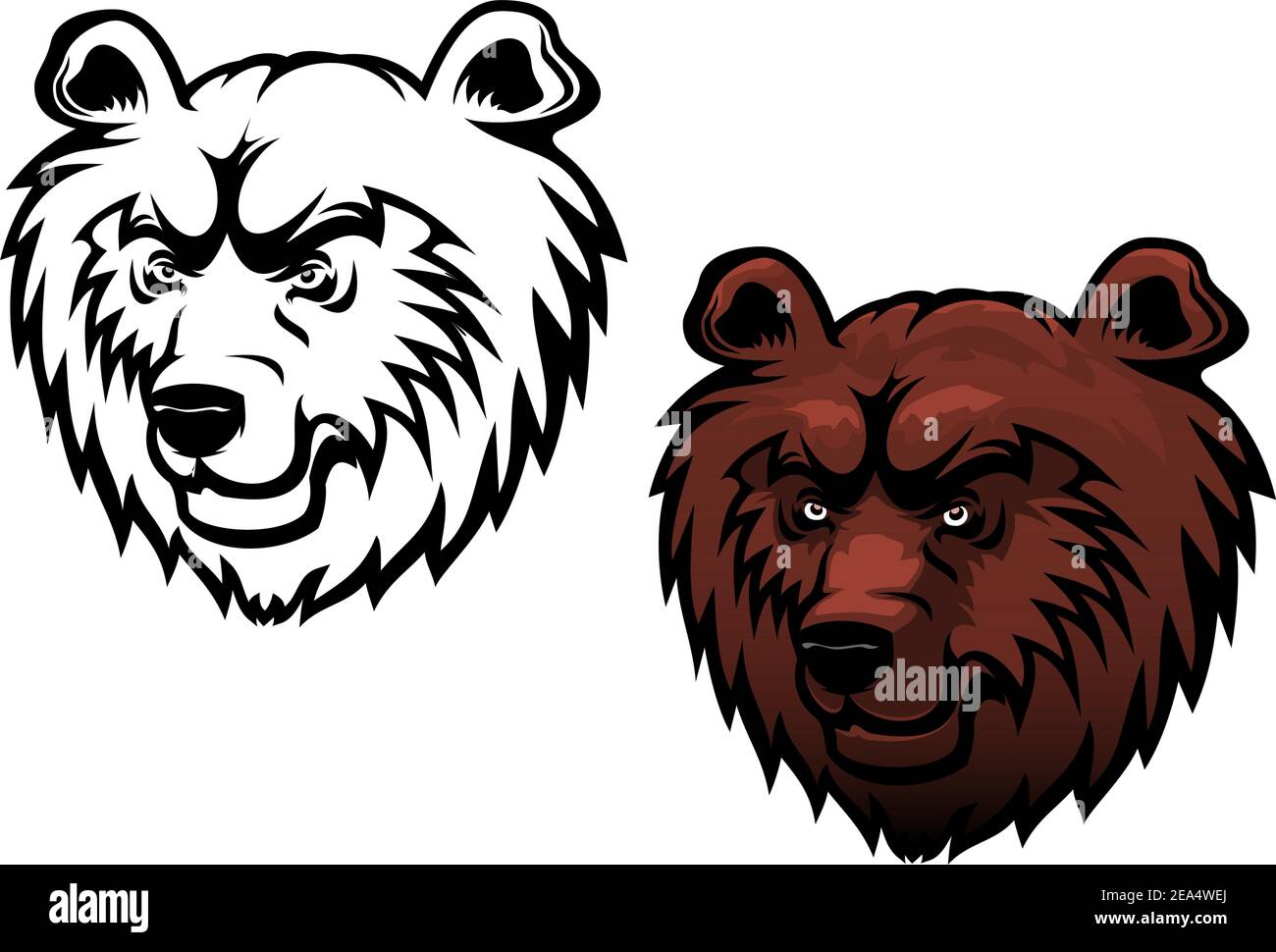 Wild Kodiak Bear come mascotte o tatuaggio isolato su bianco Illustrazione Vettoriale