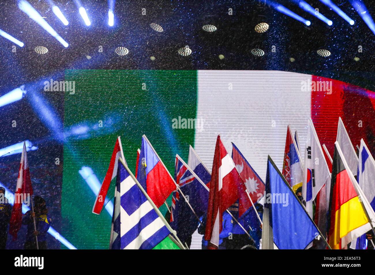 Cortina (Bl, Italia. 7 Feb 2021. SCI - FIS CAMPIONATO DEL MONDO ALPINO CORTINA 2021, cerimonia di apertura Cortina D'Ampezzo, Veneto, Italia 2021-02-07 - Domenica/LiveMedia Credit: Sergio Bisi/LPS/ZUMA Wire/Alamy Live News Foto Stock