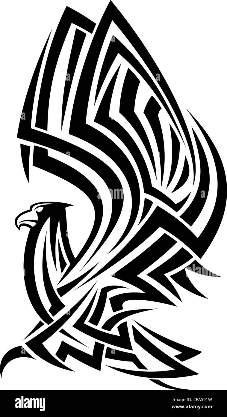 Potente aquila in stile tribale per il design eraldico Illustrazione Vettoriale