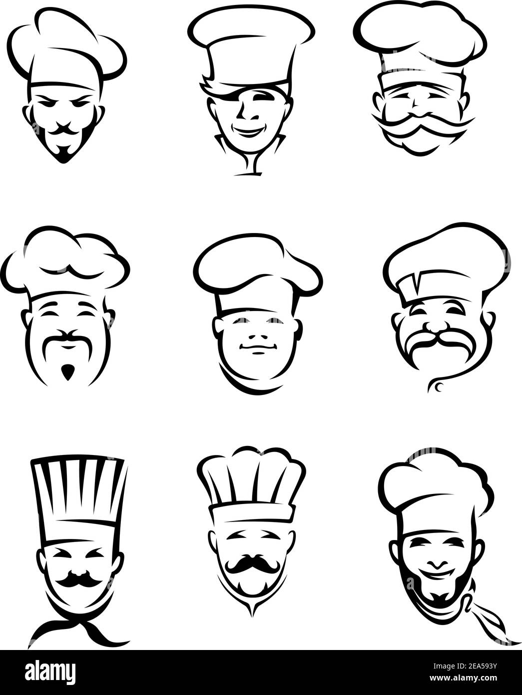 Insieme di diversi chef del ristorante in uniforme per menu o. un altro design Illustrazione Vettoriale