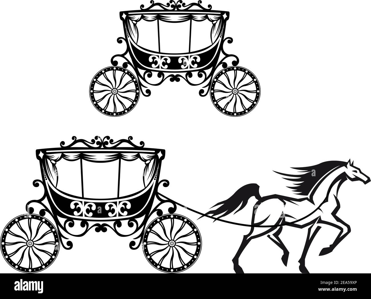 Cavallo con vecchia carrozza in stile retrò Illustrazione Vettoriale