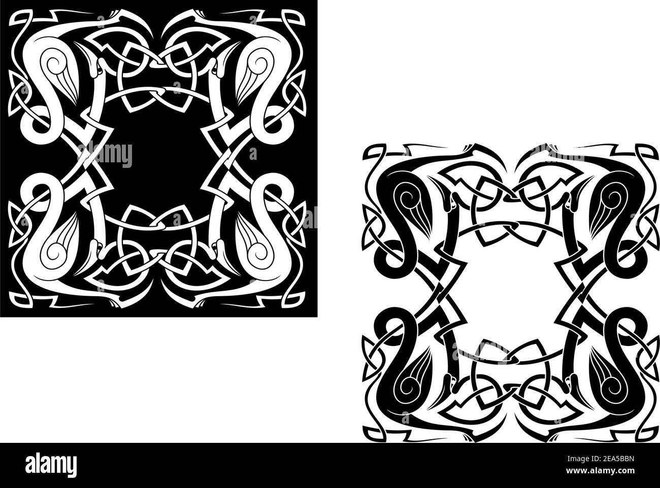 Aironi con elementi ornamentali e nodi in stile celtico Illustrazione Vettoriale