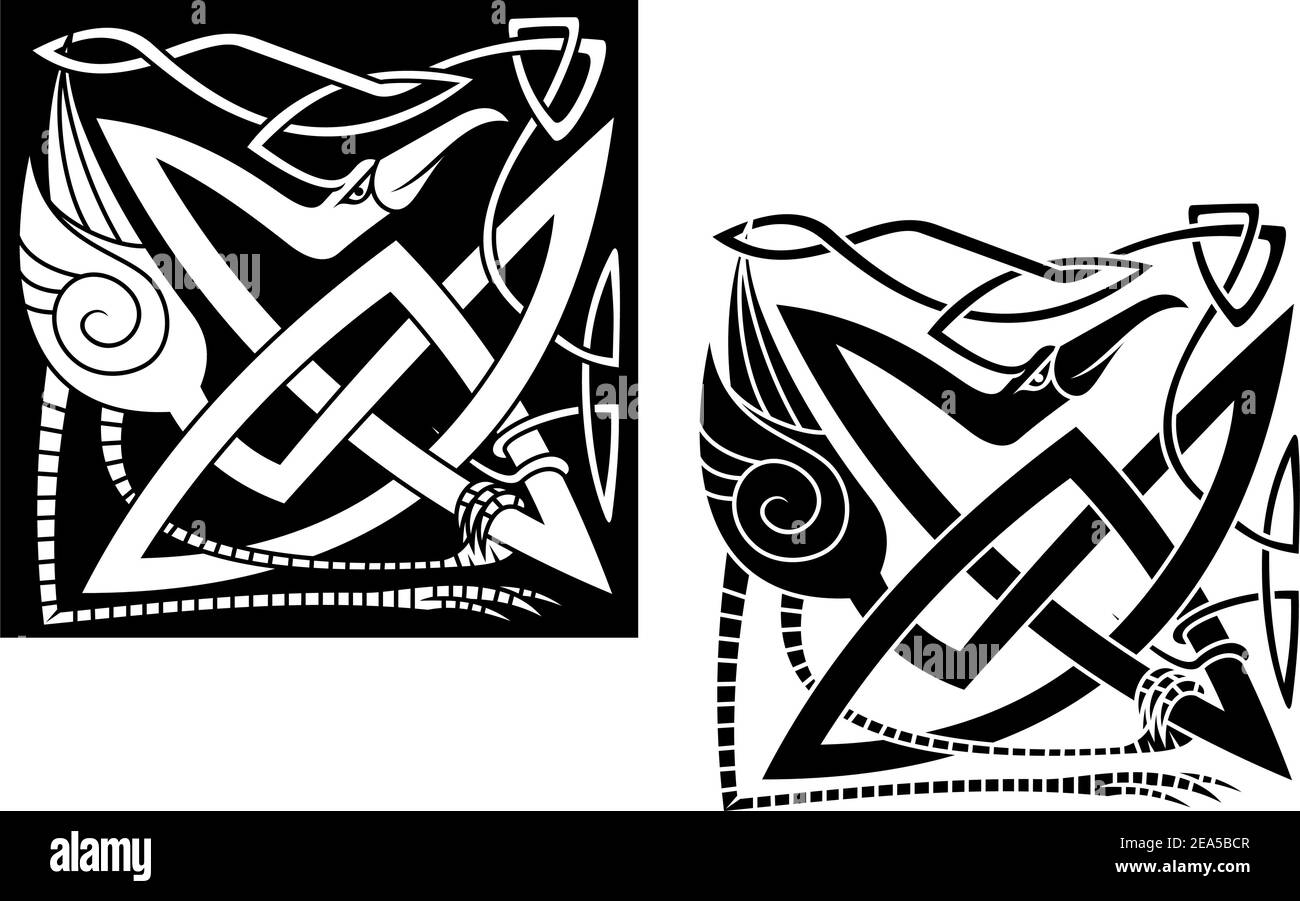 Uccello di Erone su ornamento celtico con elementi decorativi Illustrazione Vettoriale