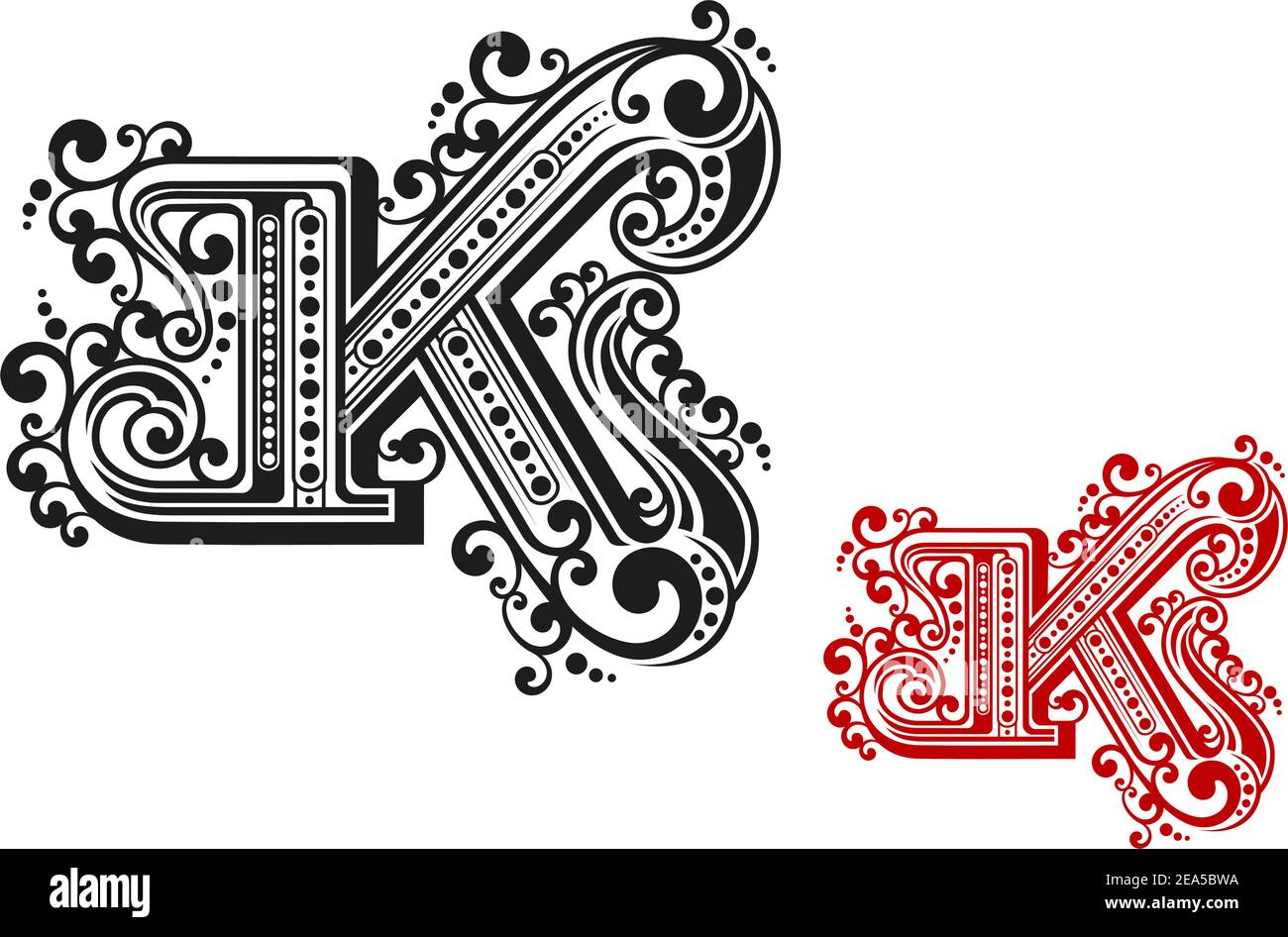 Lettera K in stile retrò vintage per design e abbellimento Illustrazione Vettoriale