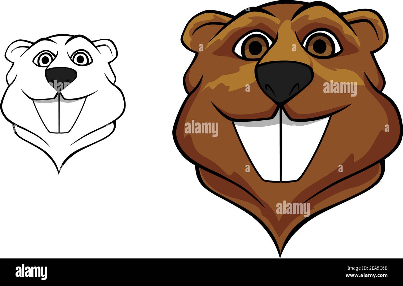 Testa Beaver in stile cartoon per il design mascotte della squadra sportiva Illustrazione Vettoriale