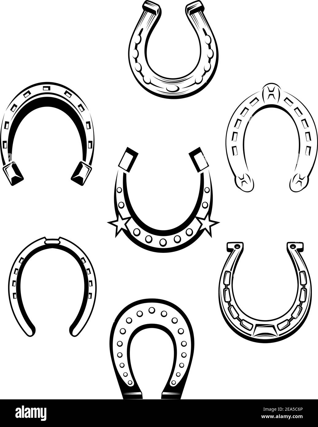 Set di icone a ferro di cavallo e simboli per un design di concetto fortunato Illustrazione Vettoriale