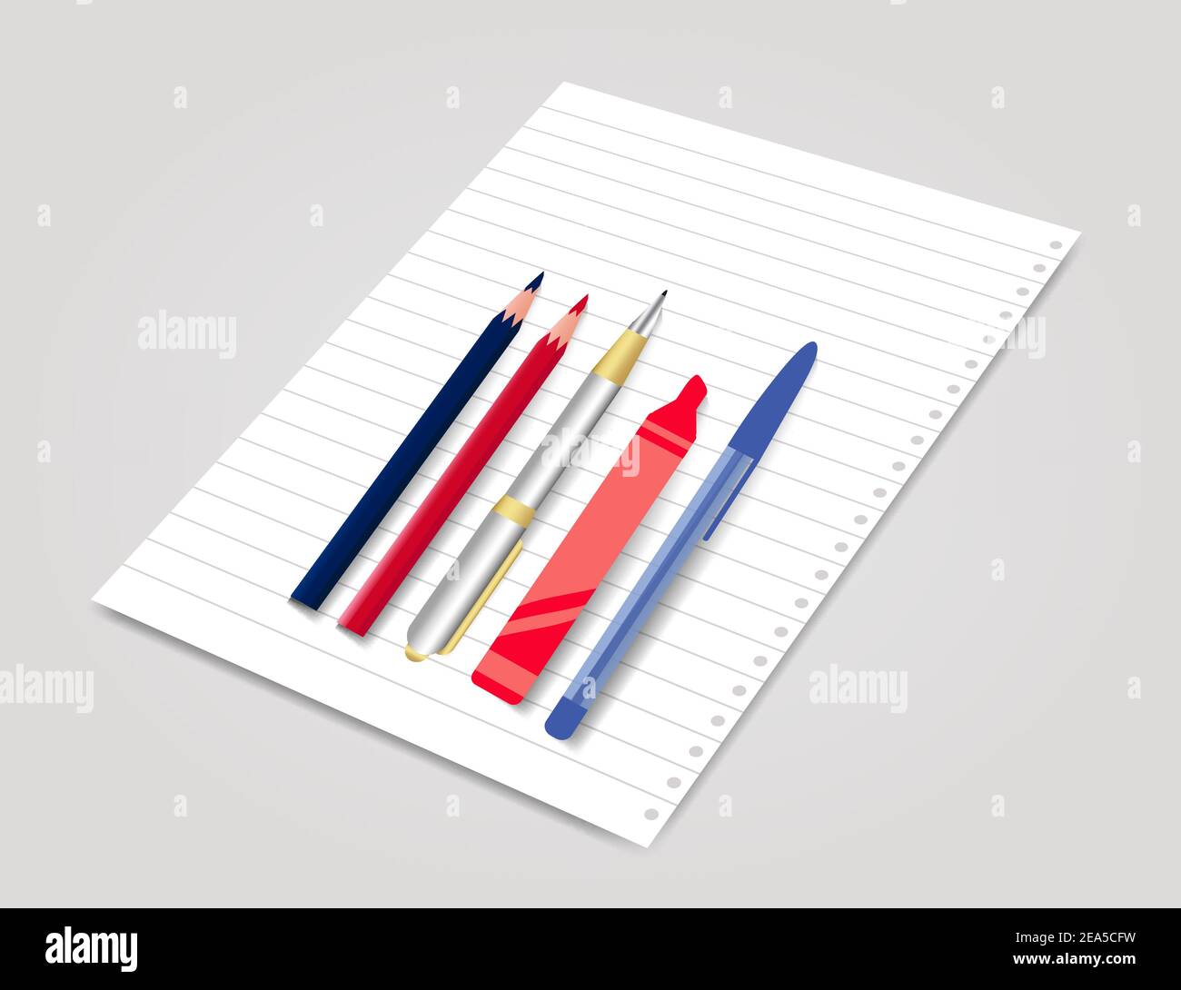 Penne e matite colorate con carta Illustrazione Vettoriale