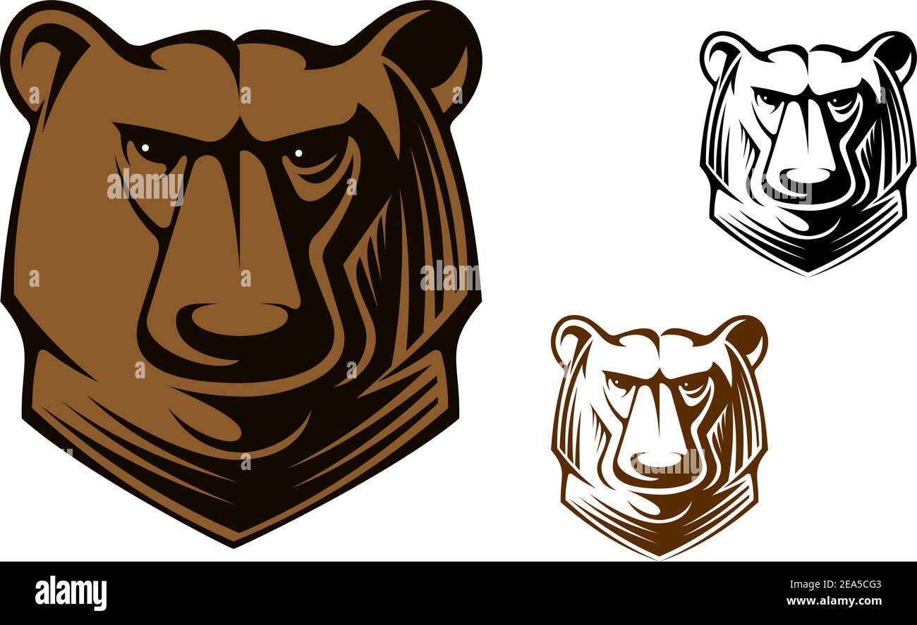 Testa orsetto marrone kodiak per mascotte o tatuaggio di squadre sportive design Illustrazione Vettoriale