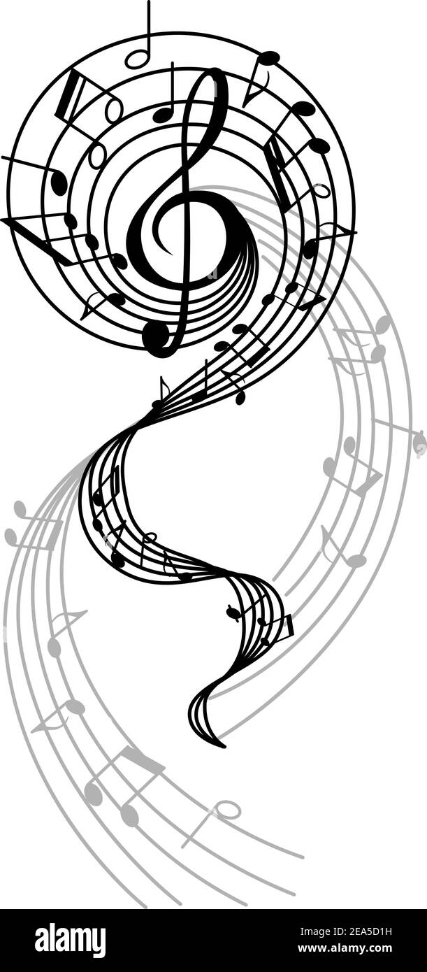 Astratto vortice musicale con note e suoni per il design d'arte Illustrazione Vettoriale