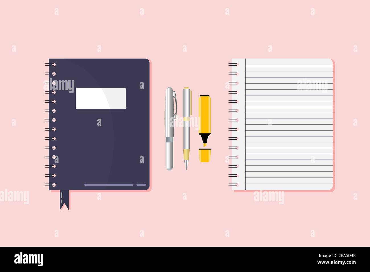 Notebook personale con penne colorate Illustrazione Vettoriale