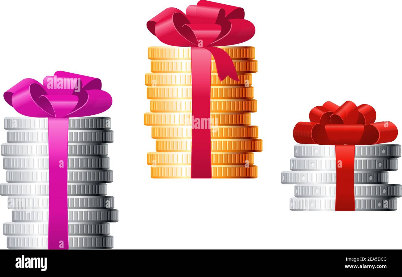 Pile di monete con nastri colorati per il concetto di finanza o. design attuale Illustrazione Vettoriale