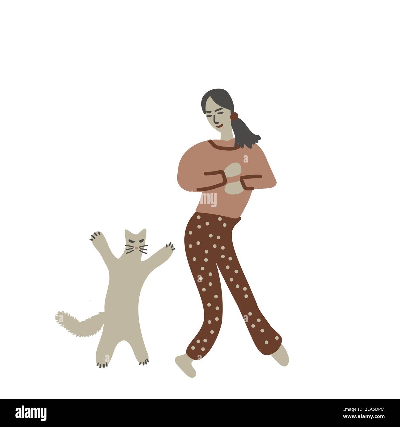 Illustrazione vettoriale di gatto e ragazza danzanti Illustrazione Vettoriale