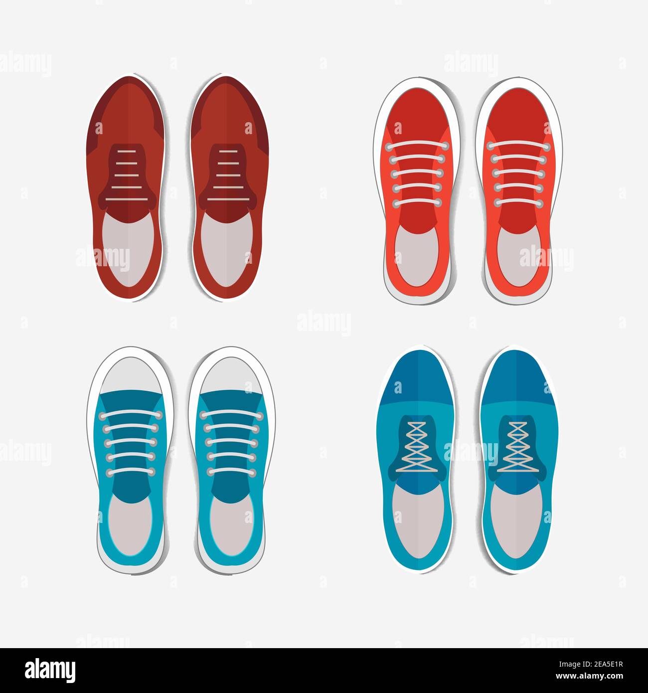 Scarpe uomo vista dall'alto con colori blu e rosso Illustrazione Vettoriale