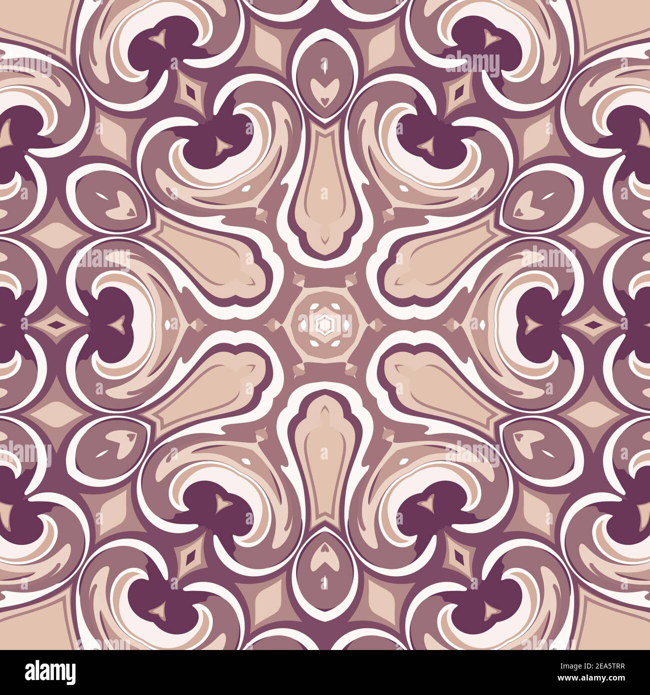 Artistic Mandala Artwork. Beautiful flower design created in swirl ink style. Background illustration wallpaper in color pastello violetto. Alta qualità, Foto Stock