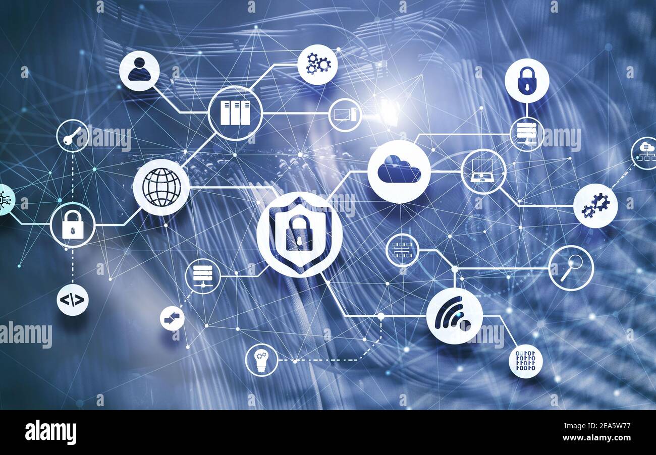 Concetto di sicurezza dei dati. Icone: Lucchetto chiuso, Wifi E cloud su sfondo digitale Foto Stock