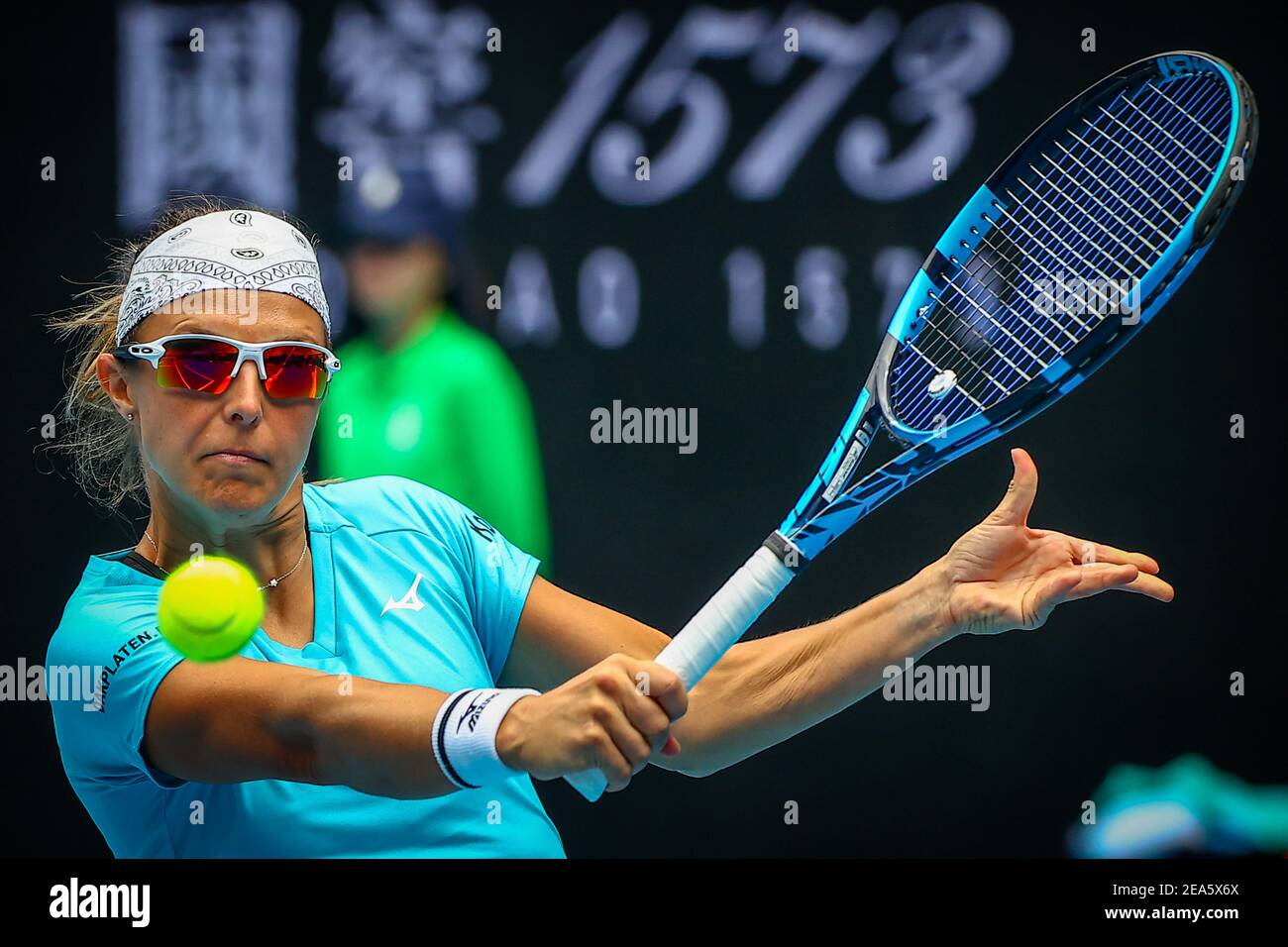 Kirsten Flipkens (WTA 87) ha ritratto in azione durante una partita di tennis tra Flipkens belgi e Williams americana, nel primo round della donna Foto Stock