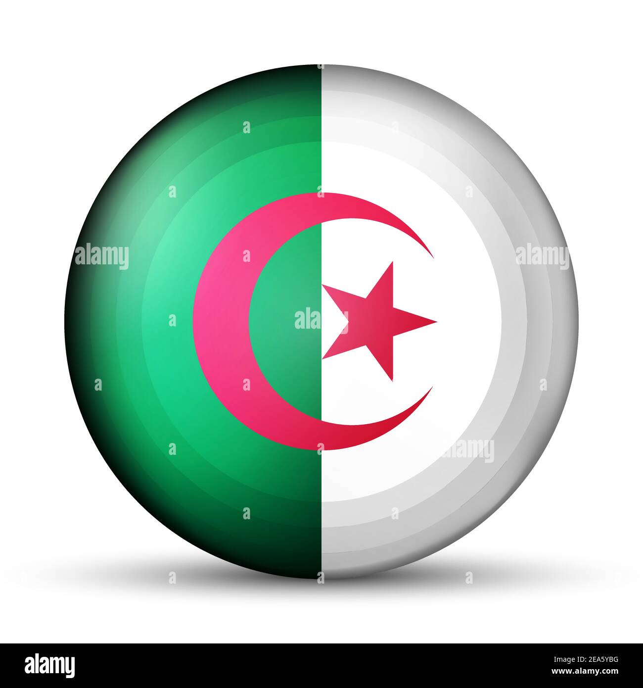 Palla di vetro con bandiera di Algeria. Sfera rotonda, icona modello. Simbolo nazionale algerino. Sfera realistica lucida, illustrazione vettoriale astratta 3D Illustrazione Vettoriale