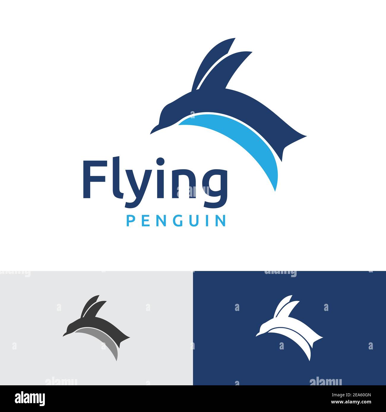Flying Jumping Penguin Animal modello semplice logo Illustrazione Vettoriale
