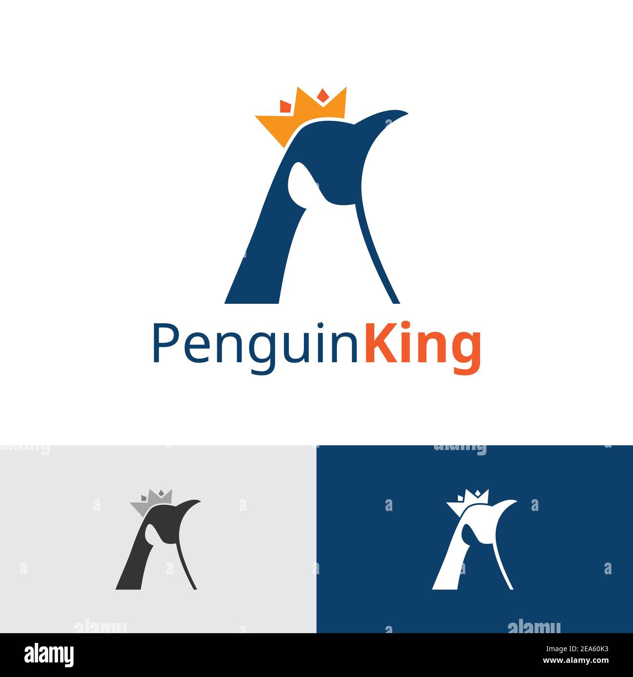 Modello con logo del re della corona dell'Imperatore Penguin Illustrazione Vettoriale