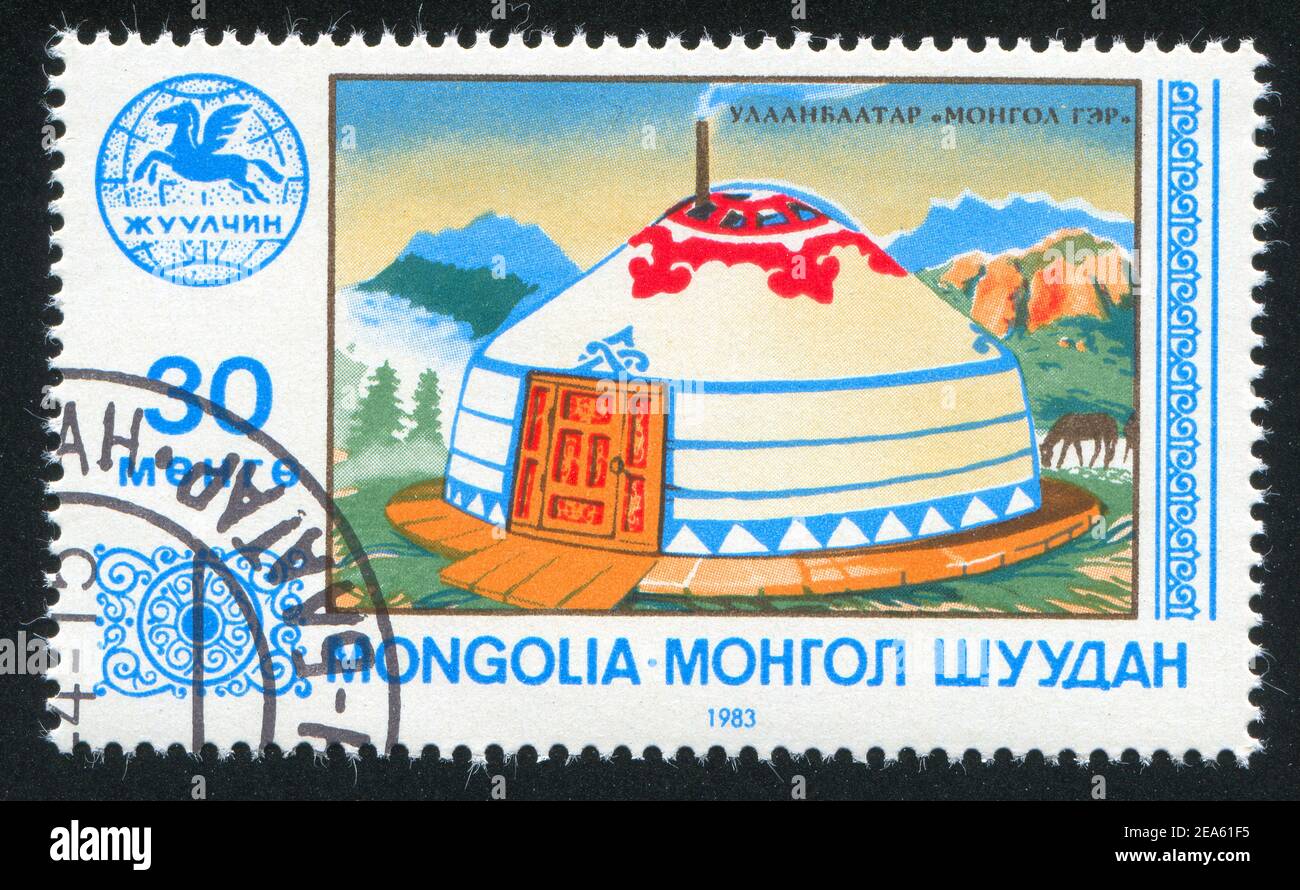 MONGOLIA - CIRCA 1983: Francobollo stampato dalla Mongolia, spettacoli Jurt, circa 1983 Foto Stock