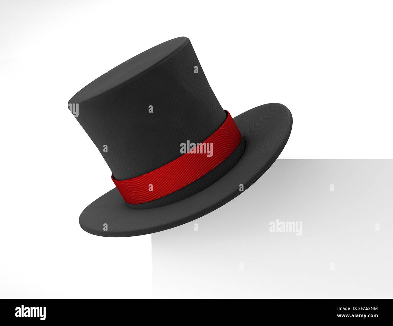 Cappello da mago. Cappello a cilindro nero con un nastro rosso sull'angolo  della lastra di cornice. Isolato su sfondo bianco. rendering 3d Foto stock  - Alamy