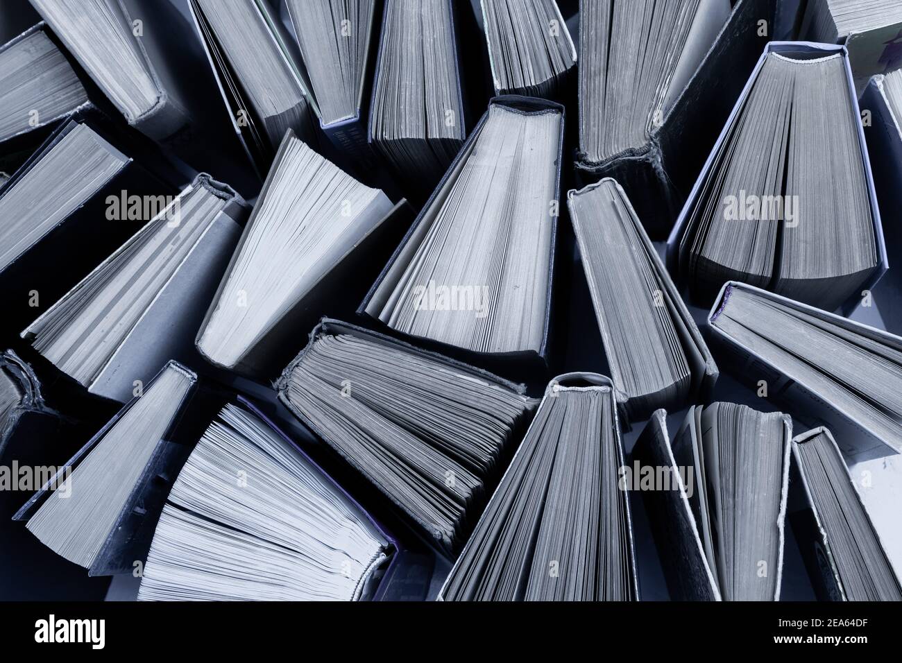 Sfondo del libro. Libri vecchi nella biblioteca. Negozio di librerie. Pubblicazioni di conoscenza, letteratura. Libreria, libreria. Pagine bianche. Grigio pieno ba Foto Stock