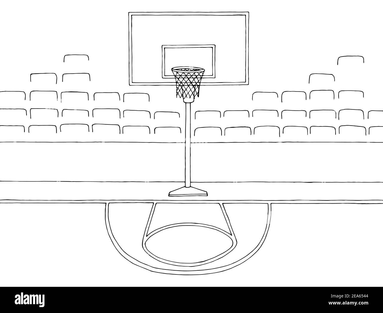 Basket stadio campo interno sport grafica nero bianco schizzo illustrazione vettore Illustrazione Vettoriale