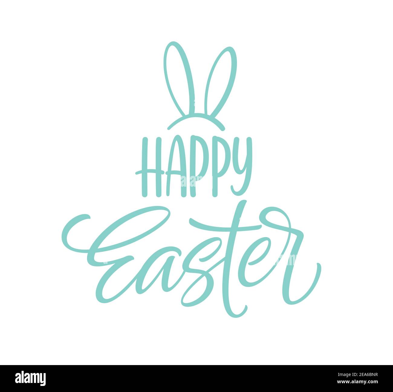 Simbolo dell'icona di Pasqua felice. Scritta a mano con orecchie di coniglio. Illustrazione vettoriale Illustrazione Vettoriale