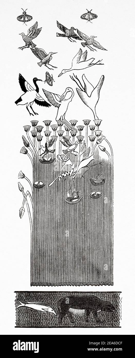 Beni-Hassan el-Qadim. Beni Hasan, dipinti. Antico Egitto Storia. Antica illustrazione del 19 ° secolo inciso da El Mundo Ilustrado 1879 Foto Stock