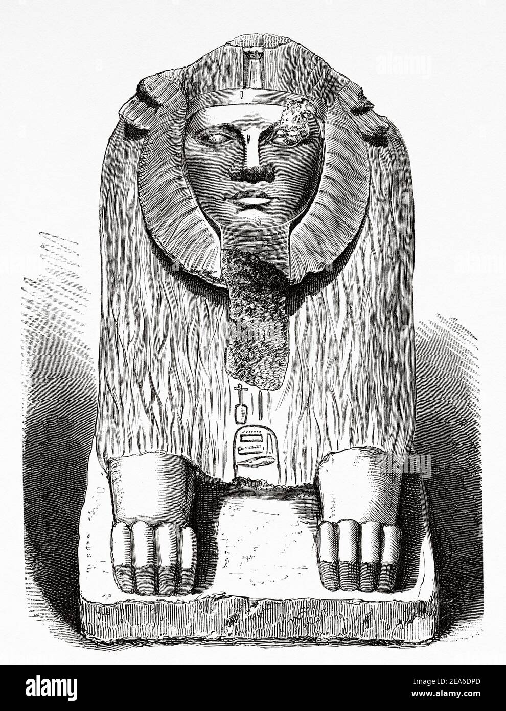La sfinge di Hyksos dal sito archeologico di Tanis, civiltà egiziana. Antico Egitto Storia. Antica illustrazione del 19 ° secolo inciso da El Mundo Ilustrado 1879 Foto Stock