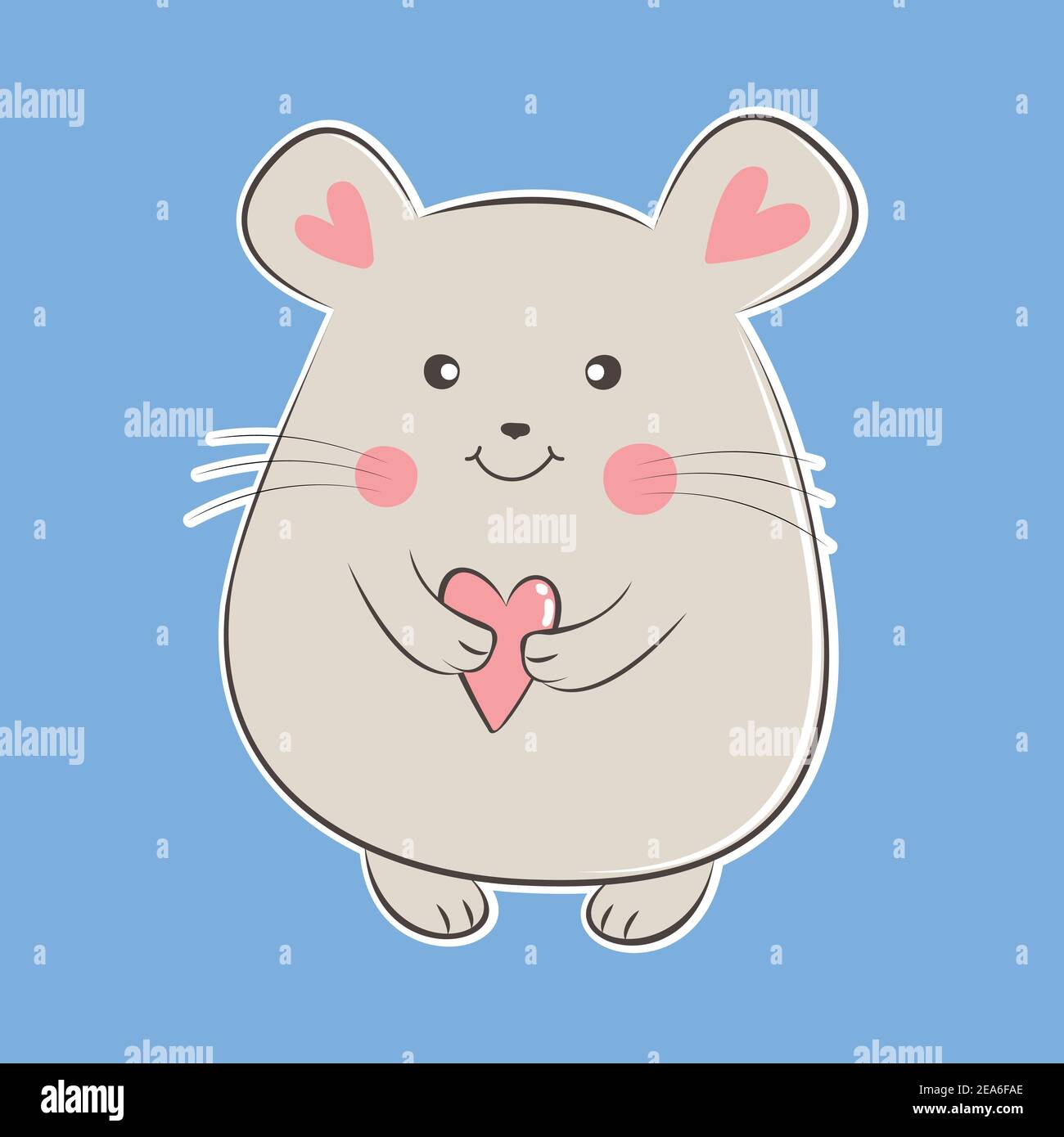 Carino cartoon mouse che tiene il cuore. Biglietto d'auguri Illustrazione Vettoriale