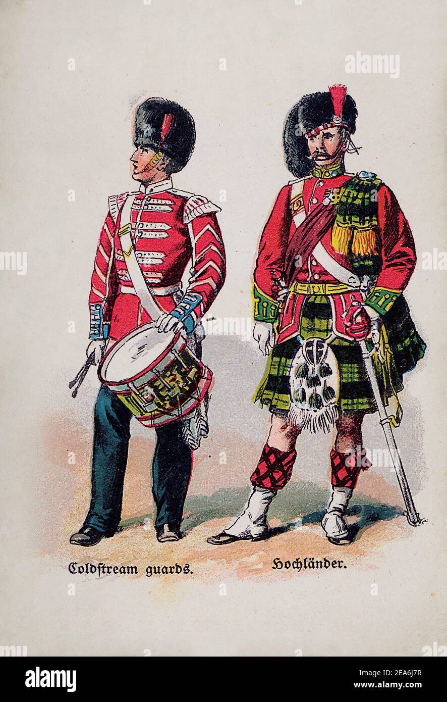 Esercito britannico prima della prima guerra mondiale Goldstream guardie. Highlander. REGNO UNITO. 1910s la Coldstream Guards (COLDM GDS) fa parte della divisione Guardie, Foot Guard Foto Stock