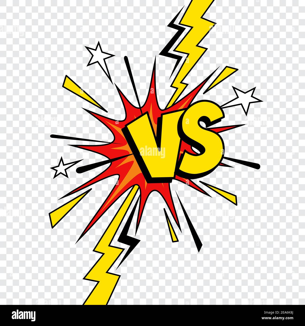 Fumetto VS o versus disegno vettoriale di fumetti di battaglia libro, lotta super eroe e gioco di sport concorrenza. VS lettere isolate su sfondo trasparente con Illustrazione Vettoriale