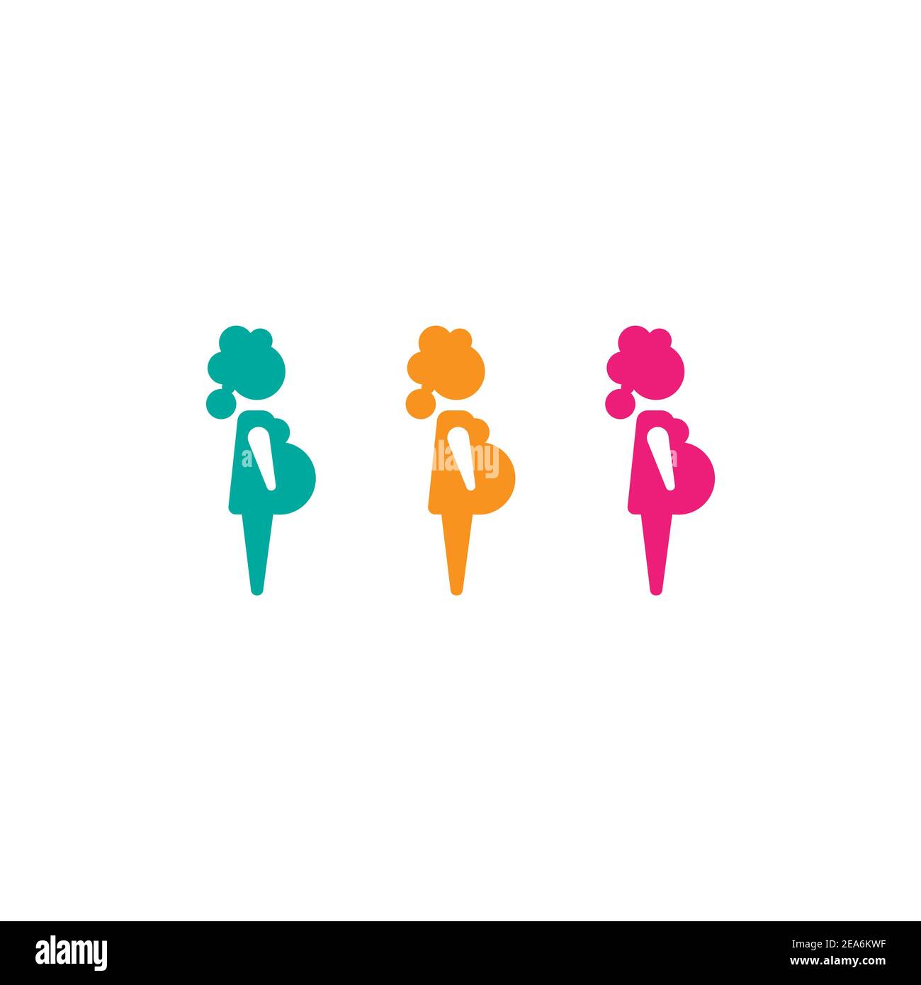 Silhouette colorate di donna incinta in abito. Set da donna. Isolato su bianco. Icona Vector Flat madre e maternità. Icona gravidanza. Illustrazione Vettoriale