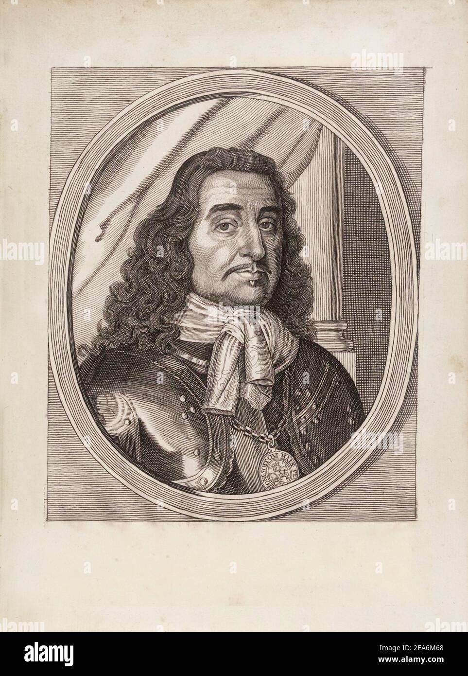 Incisione di George Monck, primo duca di Albemarle, KG (1608 - 1670), un soldato inglese e del politico e una figura chiave nel restauro di mona Foto Stock