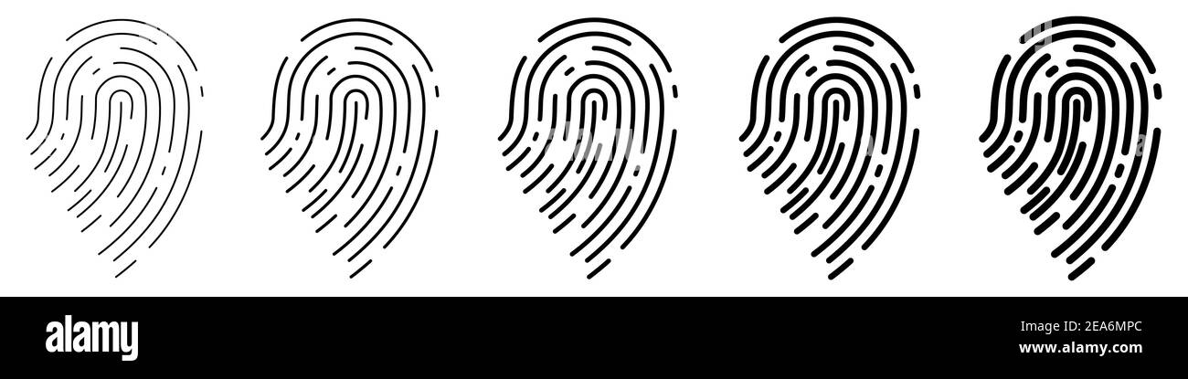Icona impronta digitale. Set di impronte digitali. Concetto di riconoscimento delle impronte digitali. Icona vettoriale nera Illustrazione Vettoriale
