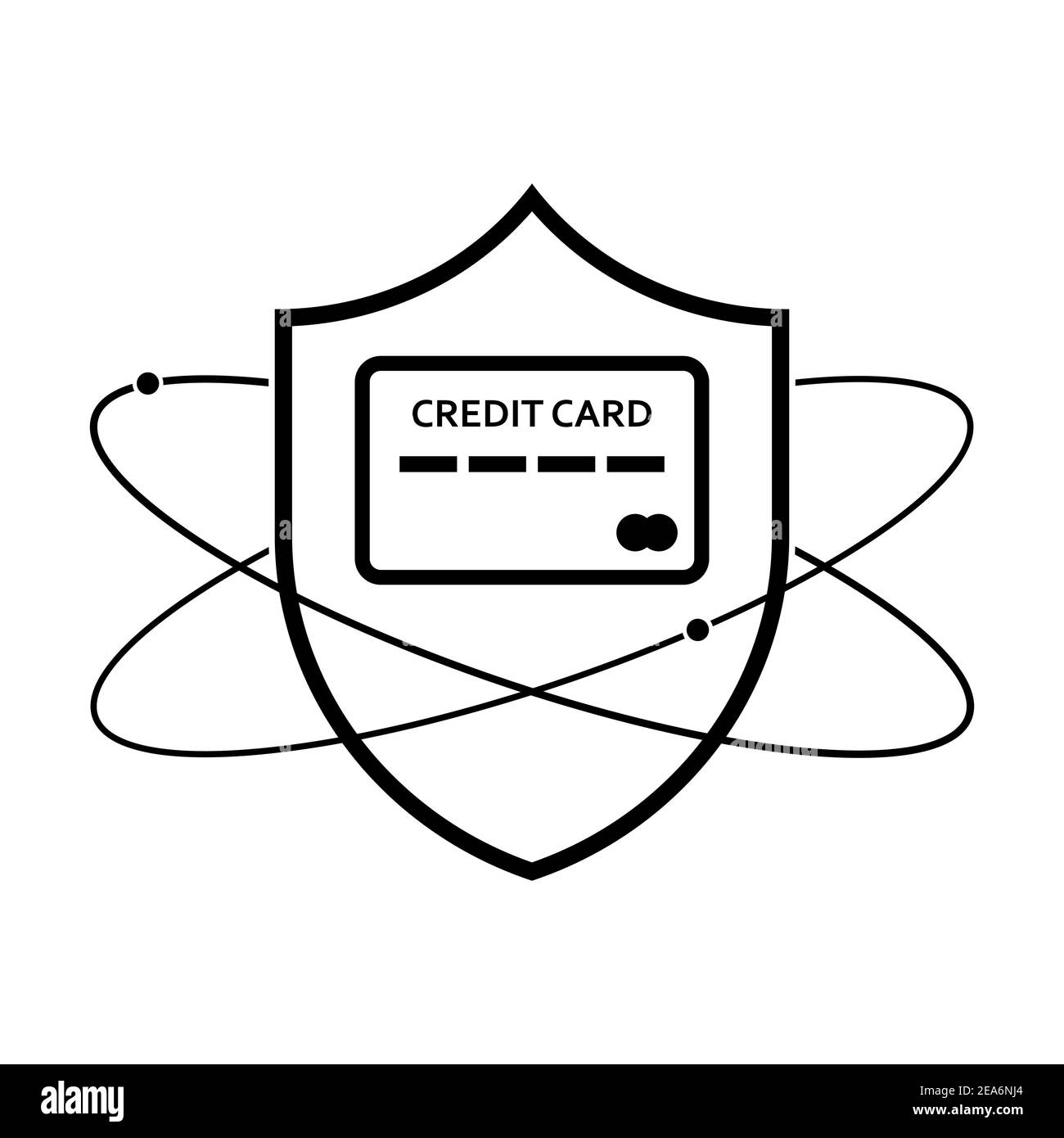 Schermo con l'icona della carta di credito. Icona schermo lineare. Illustrazione vettoriale. Simbolo di protezione della carta di credito su sfondo bianco Illustrazione Vettoriale