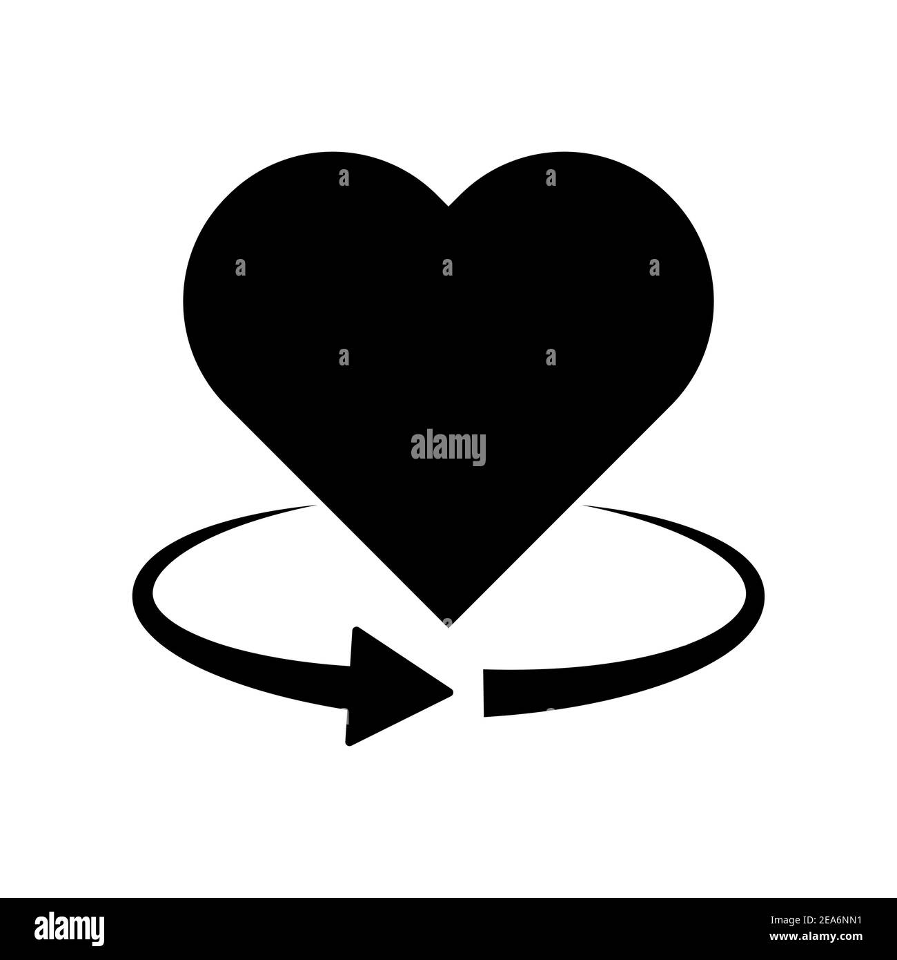 Icona di rotazione del cuore. rotazione di 360 gradi. Icona cuore nero. Simbolo d'amore. Illustrazione vettoriale. Illustrazione Vettoriale