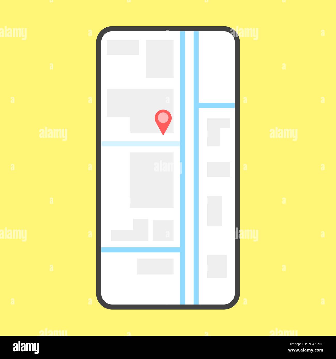 Layout pagina app mobile navigazione GPS. Smartphone Lite dettagliato con mappa della città, checkpoint e percorso in taxi. Vettore su sfondo giallo Illustrazione Vettoriale