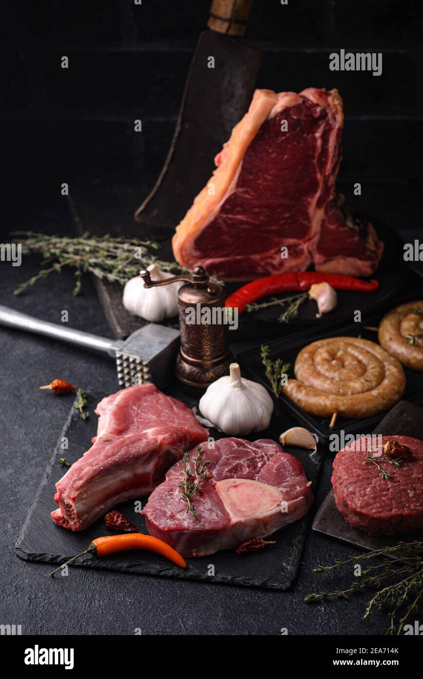 Assortimento di vari tipi di carne Foto Stock