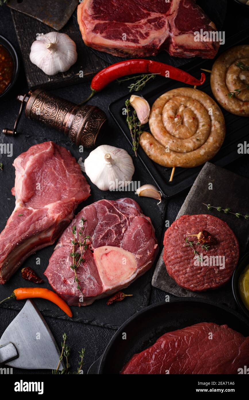Assortimento di vari tipi di carne Foto Stock