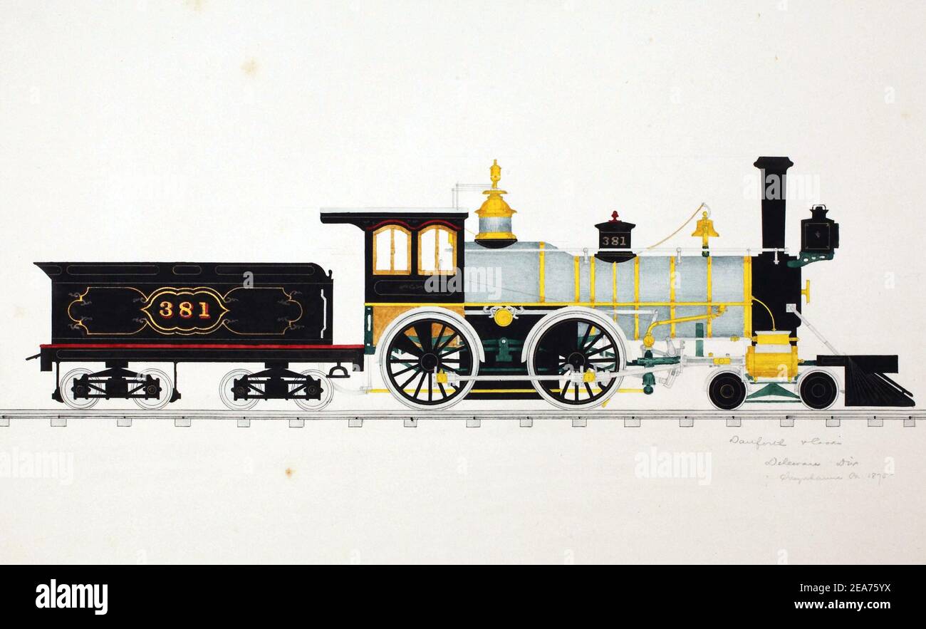 Illustrazione di un treno d'epoca su sfondo bianco Foto Stock