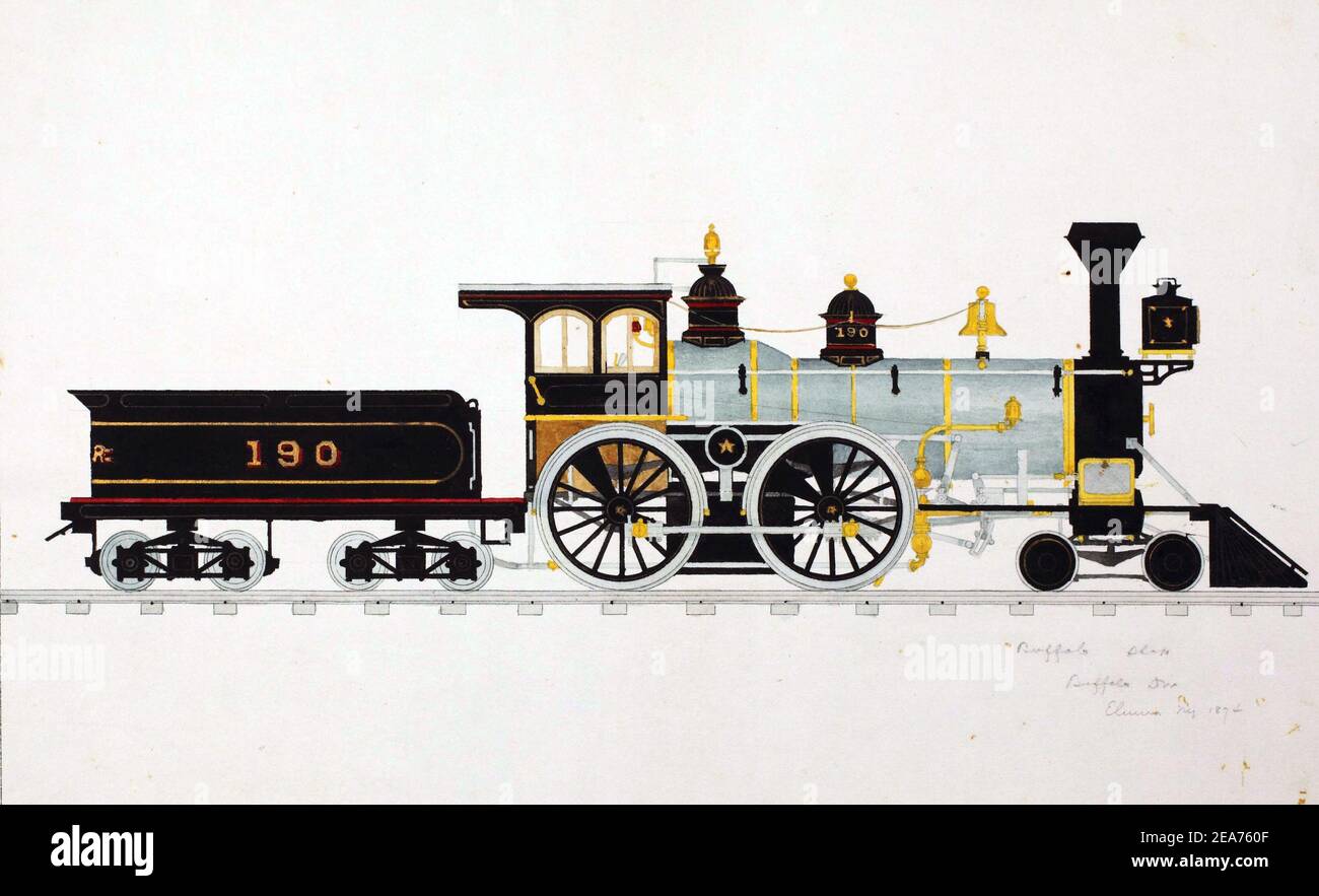 Illustrazione di un treno d'epoca su sfondo bianco Foto Stock