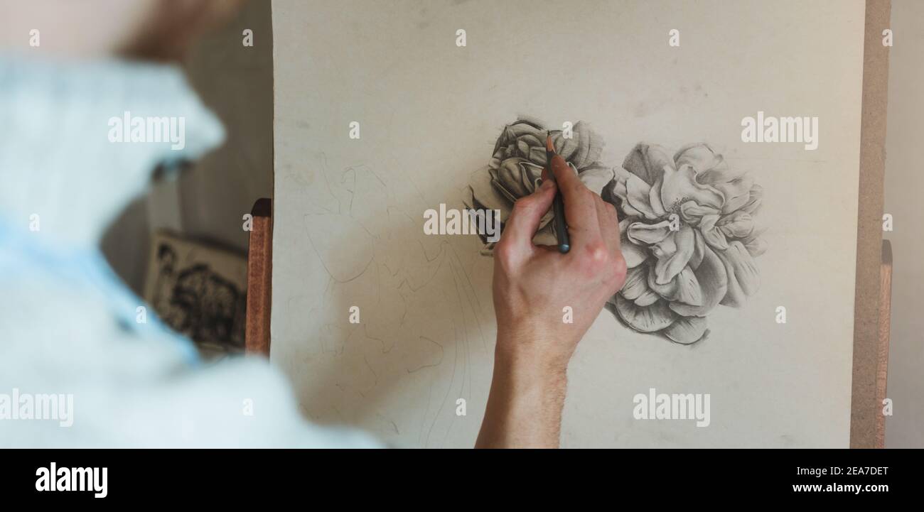 Uomo disegno fiore Foto Stock
