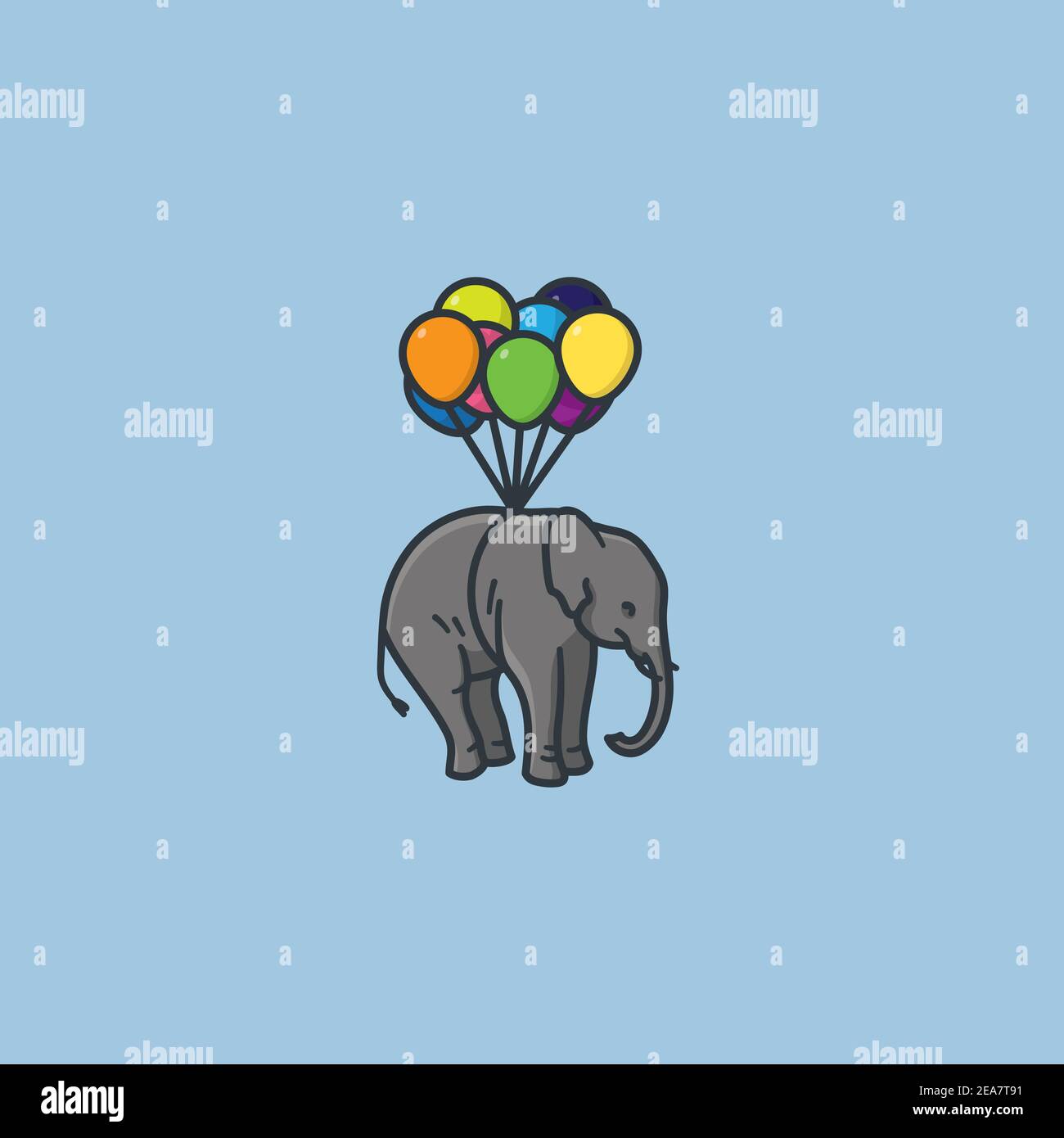 Elefante appeso su un fascio di palloncini vettore illustrazione per Palloncini intorno alla Giornata Mondiale il 5 ottobre Illustrazione Vettoriale
