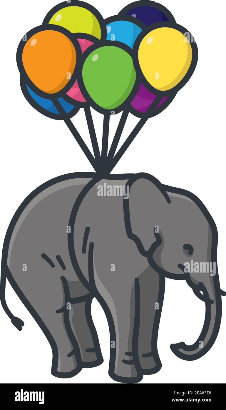 Elefante appeso su un fascio di palloncini isolato vettore illustrazione Per i mongolesi intorno alla Giornata Mondiale del 5 ottobre Illustrazione Vettoriale