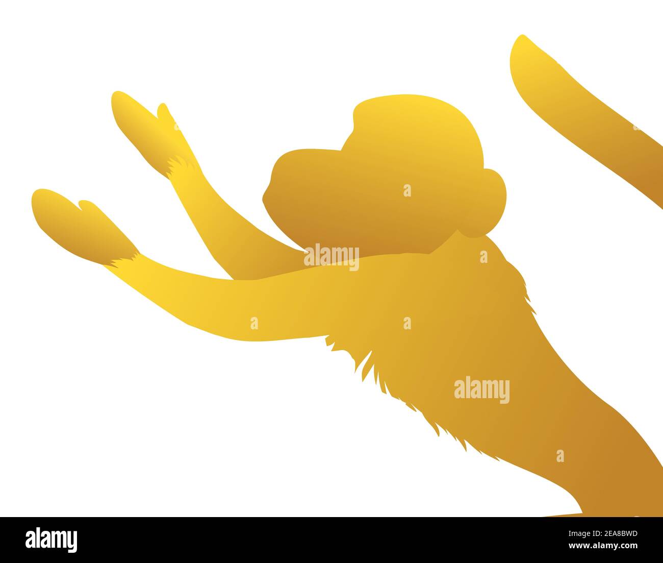 Design isolato a forma di scimmia dorata con coda e braccia estese, in attesa di Capodanno cinese. Illustrazione Vettoriale