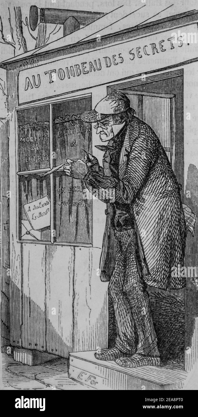 l'ecrivain public, tableau de paris par edmond texier, editeur paulin et le chevalier 1852 Foto Stock