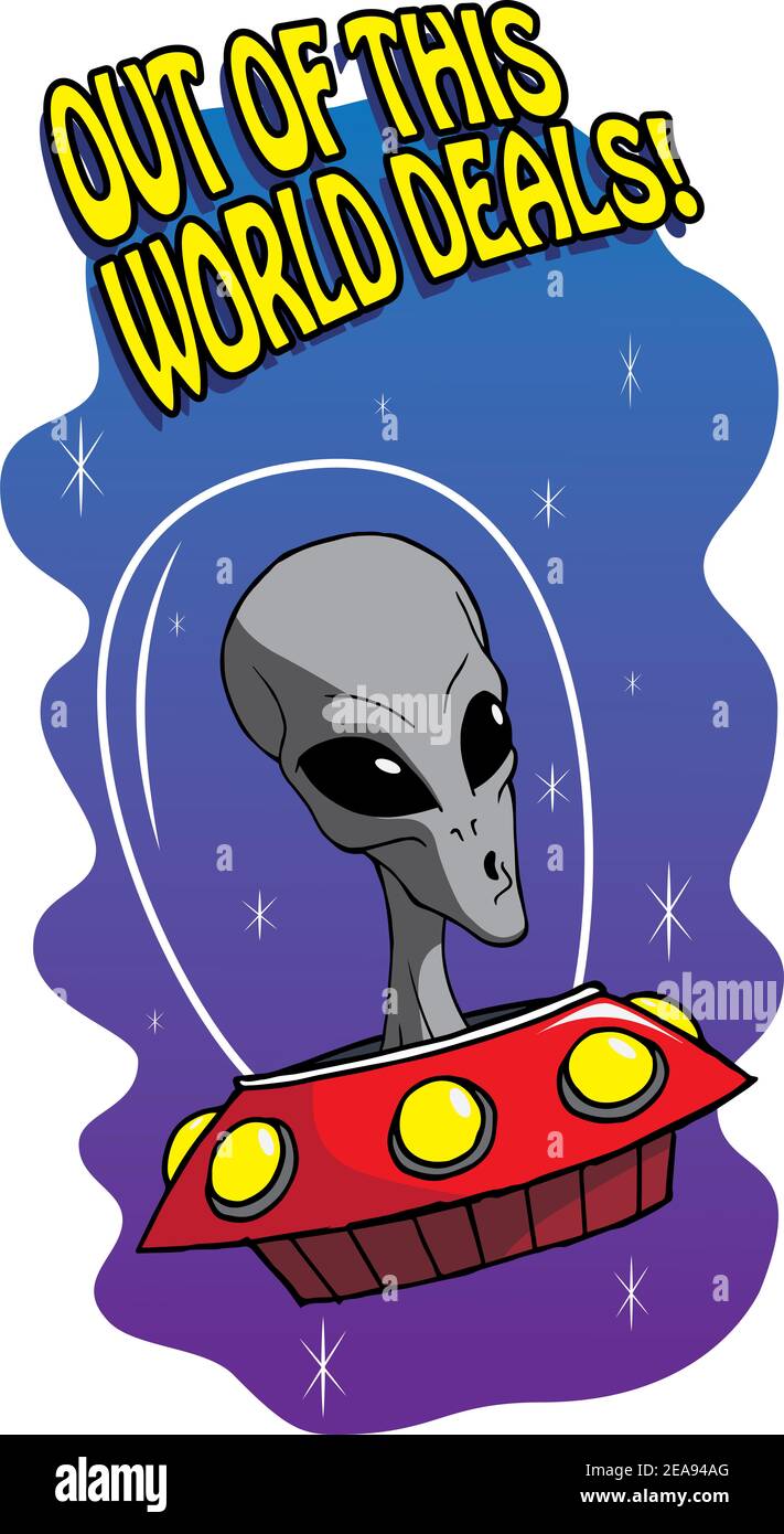 Fuori da questo mondo vendita aliena illustrazione bianco isolato sfondo Foto Stock